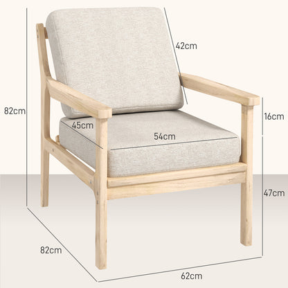 HOMCOM Polsterstuhl mit Armlehnen, solidem Holzrahmen und abnehmbaren Kissen, für Wohnzimmer, Schlafzimmer, Beige