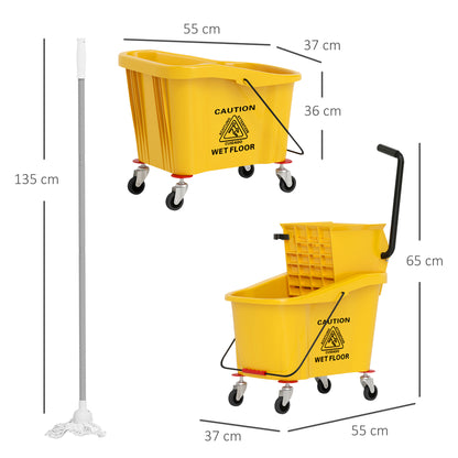 HOMCOM Wischeimer auf Rädern mit Mopp-Auswringer, Mopp-Halter, 36 Liter, Kunststoff, Gelb