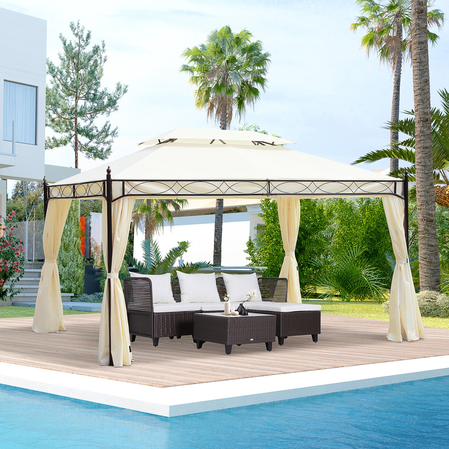 Outsunny Luxus Pavillon Gartenpavillon Partyzelt Festzelt Gartenzelt Pagode 3x4 m Creme