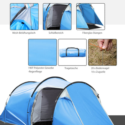 Outsunny Campingzelt, Wurfzelt für 2-3 Personen, Vorraum & Schlafbereich, wasserdicht, 426 x 206 x 154 cm, Hellblau