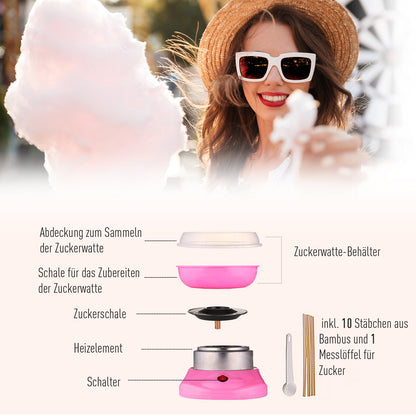 HOMCOM Zuckerwattemaschine für Zuhause ماكينة حلوى القطن Zuckerwatte Maschine mit Stäbchen und Messlöffel Höhe 18 سم 550 وات لـ Kinderfest، Geburtstag، Party Rosa