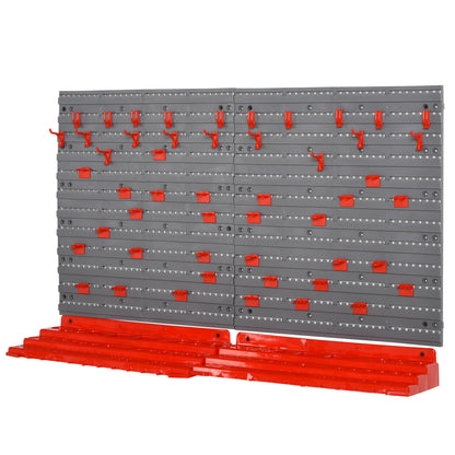 DURHAND Werkzeuglochwand Wandregal 54 tlg Werkzeughalter Werkzeugwand für Werkstatt Sichtlagerkästen Hakenset PP Grau+Rot 95,5 x 23 x 53,5 cm