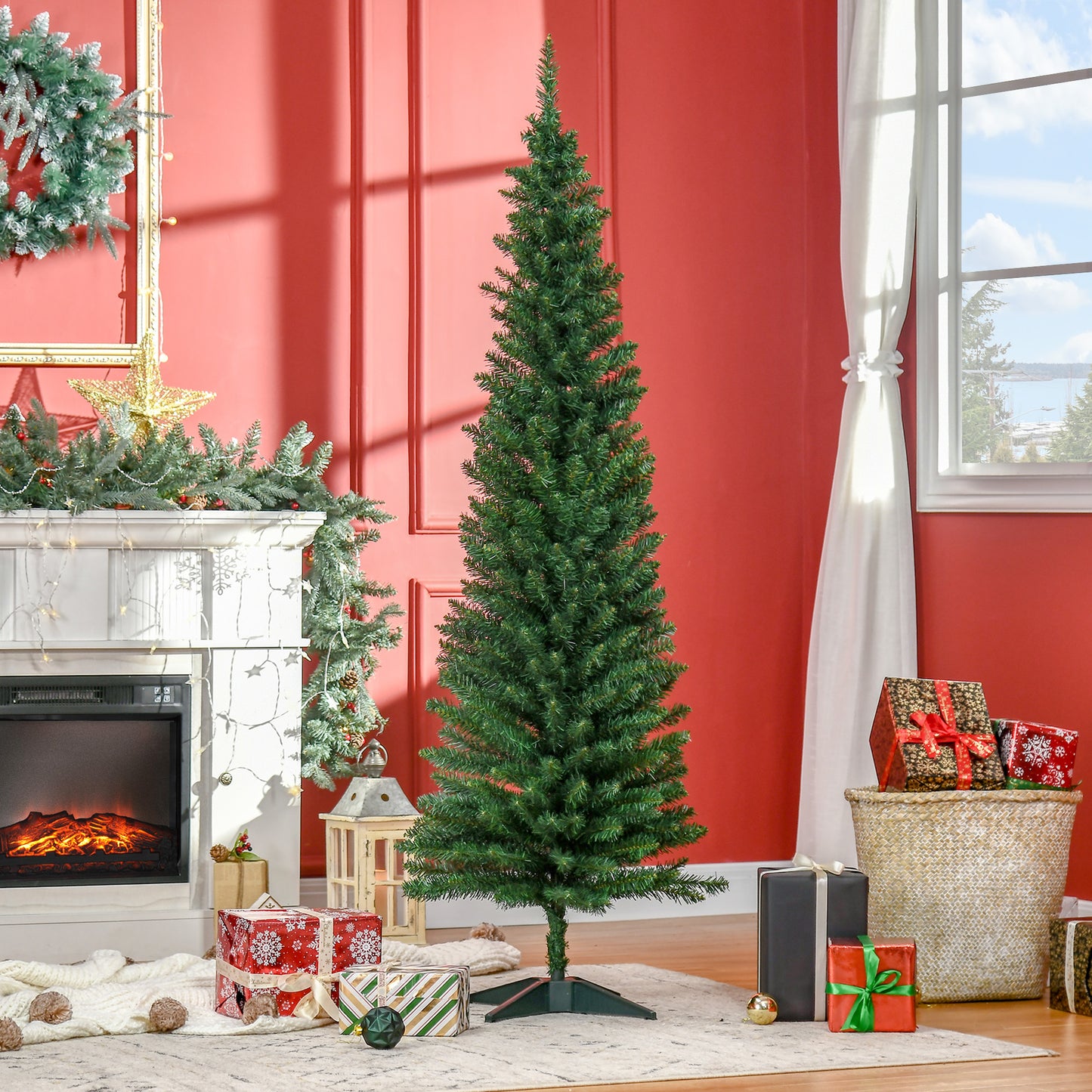 HOMCOM Weihnachtsbaum künstliche Künstliche Tanne Christbaum, inkl Ständer Weihnachtsstern 1,8 m, Grün