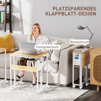 HOMCOM Faltbarer Schreibtisch, zum Beistelltisch umwandelbar, offenes Regal, Natur