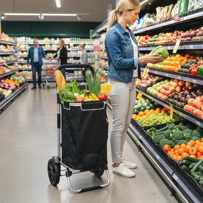 HOMCOM 3-in-1 Einkaufstrolley klappbar mit 40L Kapazität belastbar Trolley bis 25kg mit Kühlfach Schwarz
