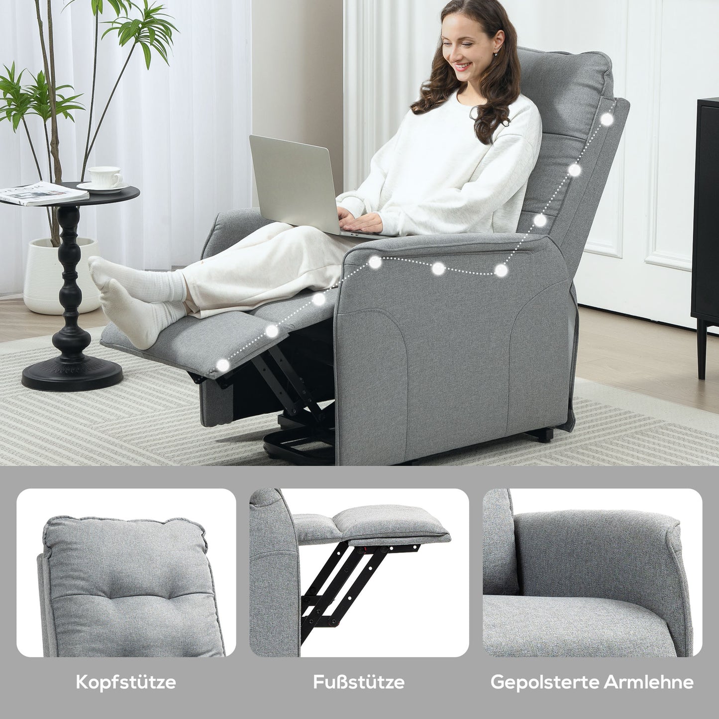 HOMCOM Aufstehsessel, Recliner-Sessel mit Aufstehhilfe, elektrischer Relaxsessel mit Fernbedienung, Seitentasche, Grau
