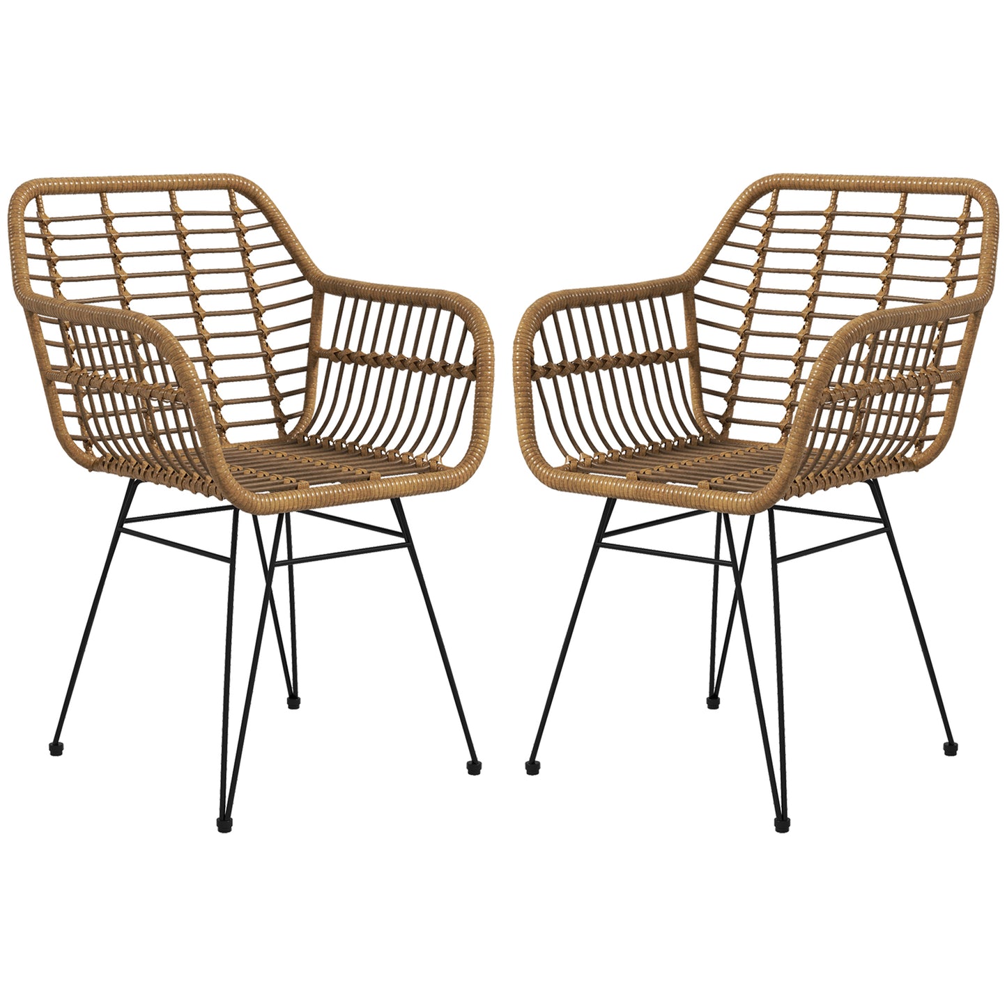 HOMCOM 2-er-Set Stühle im Boho-Stil، Küchenstühle، PE-Rattan، 56 x 60 x 79 سم، Natur + Schwarz