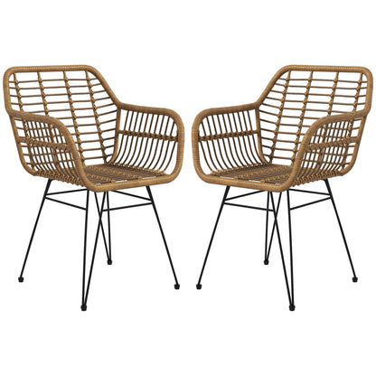 HOMCOM 2-er-Set Stühle im Boho-Stil، Küchenstühle، PE-Rattan، 56 x 60 x 79 سم، Natur + Schwarz