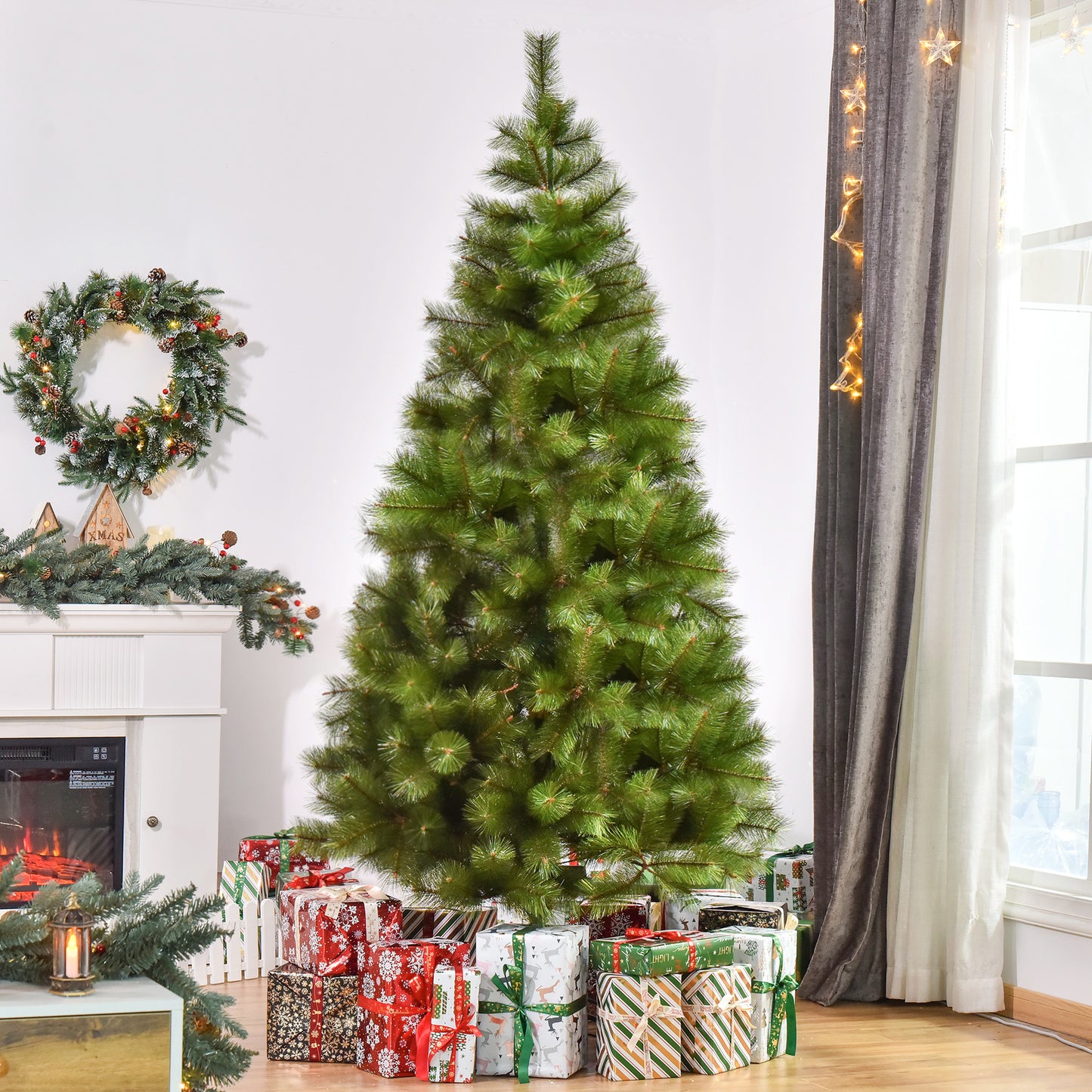 HOMCOM Künstlicher Weihnachtsbaum 210 cm künstlich Tannenbaum mit 505 Spitzen Christbaum Weihnachtsdekoinkl. حامل معدني للشرب