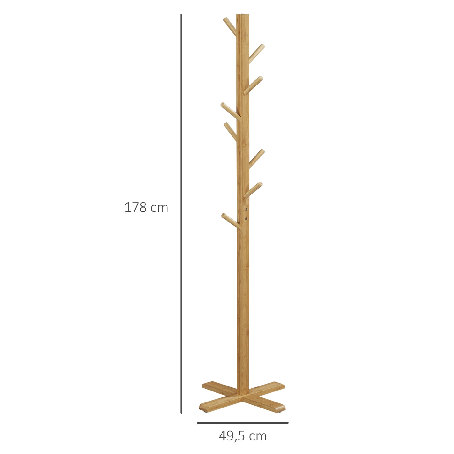 HOMCOM Garderobe Kleiderständer Hutständer, 8 Haken, 49,5 cm x 49,5 cm x 178 cm, Natur