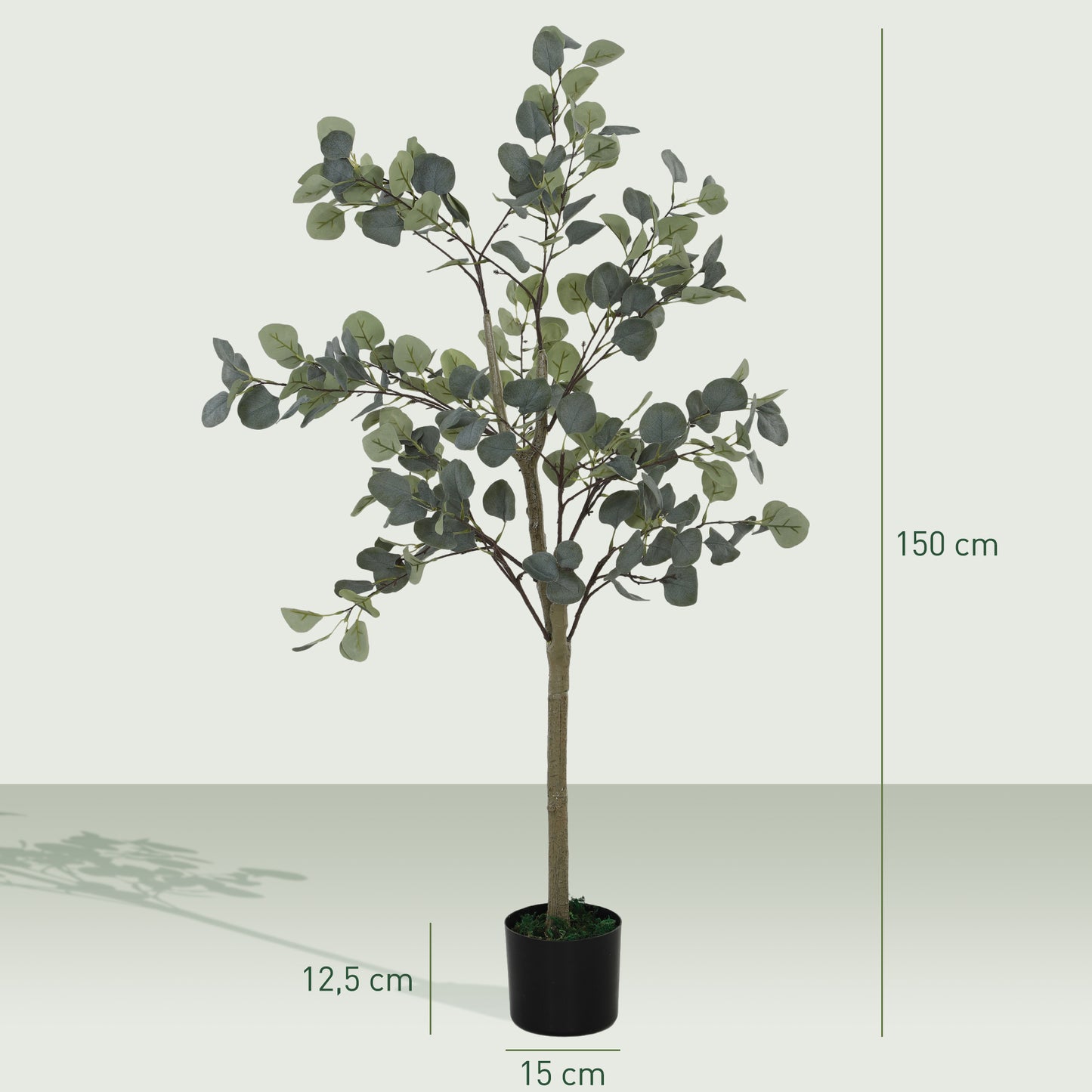 HOMCOM Künstliche Pflanze, Kunstbaum, naturgetreu, Zementtopf, wartungsfrei, Grün