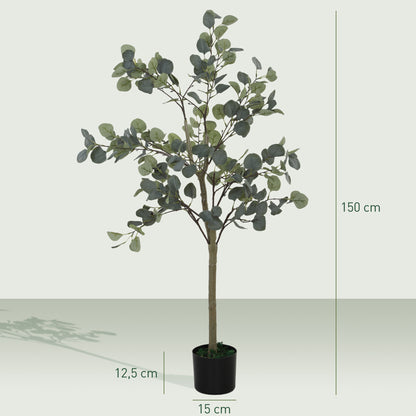 HOMCOM Künstliche Pflanze, Kunstbaum, naturgetreu, Zementtopf, wartungsfrei, Grün