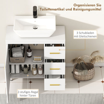 HOMCOM Badezimmer-Unterschrank، تصميم 3-stufiges، MDF، Spanplatte، Weiß