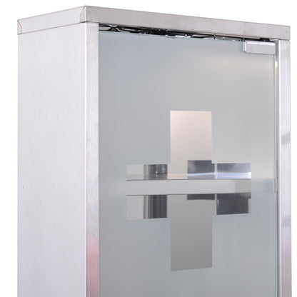 HOMCOM Medizinschrank aus Edelstahl Arzneischrank zur Medikamenten-Aufbewahrung, Abschließbar Medikamentenschrank mit 3 Fächer, Glastür 25 x 12 x 48 cm, Silber
