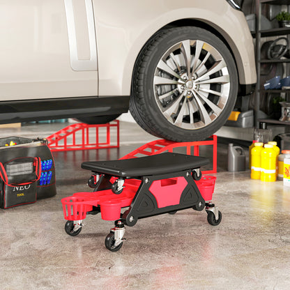 HOMCOM Werkstatthocker mit Rollen abnehmbar Sitz, Ablagefläche, 33cm hoch Rollhocker bis 135 kg belastbar Rot