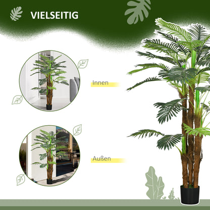 HOMCOM Künstliche Palme, 1,6 m, realistische Zweige, Dekorationspflanze, Kunststoff, mit Topf, Braun+Grün