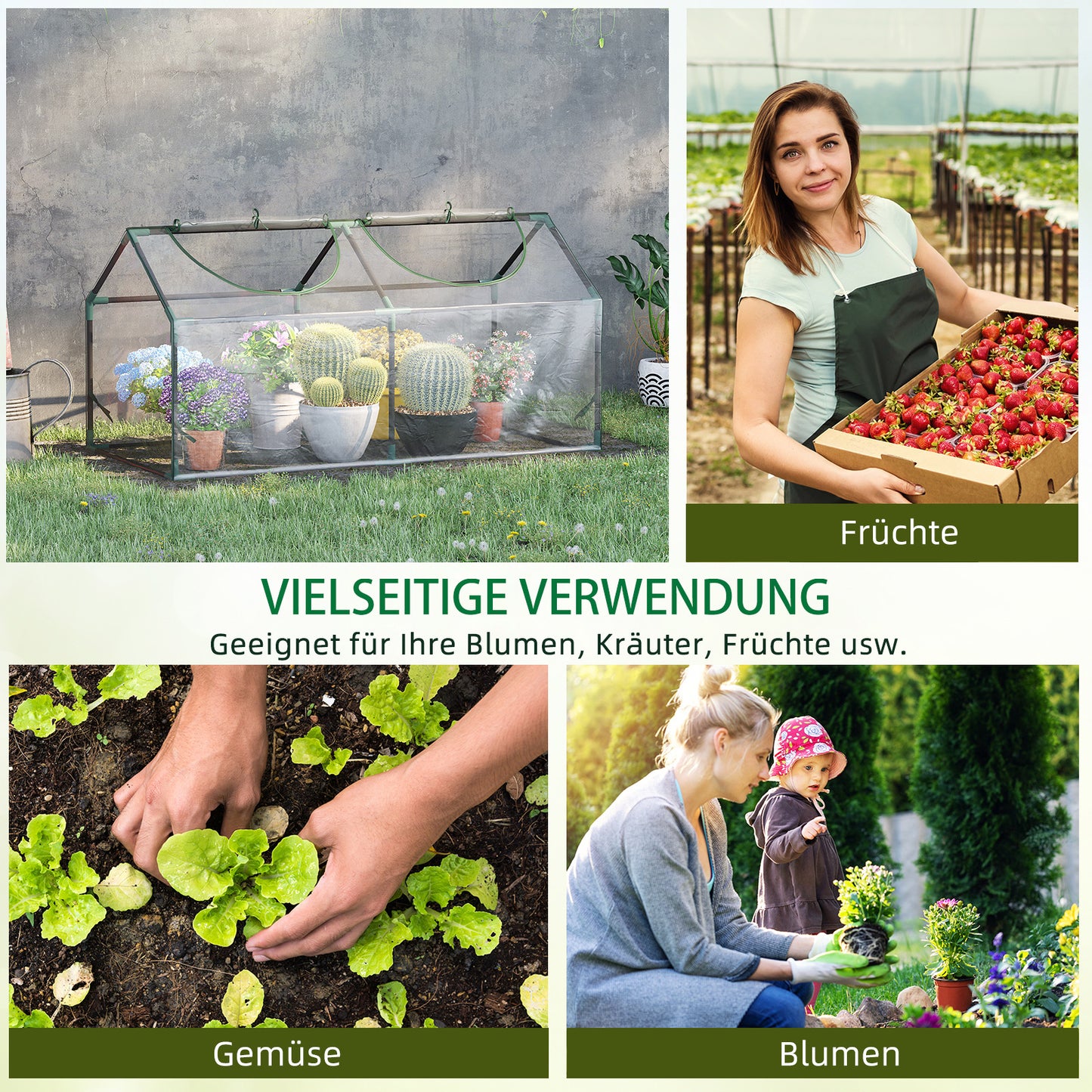 Outsunny Gewächshaus mit Fernster, PE-Gitterfolie, Foliengewächshaus aus Stahl, Treibhaus für Balkon, Garten, Tomatenhaus 120x60x60cm, Tomatengewächshaus für Gemüse, Blumen, Pflanzen, Transparent