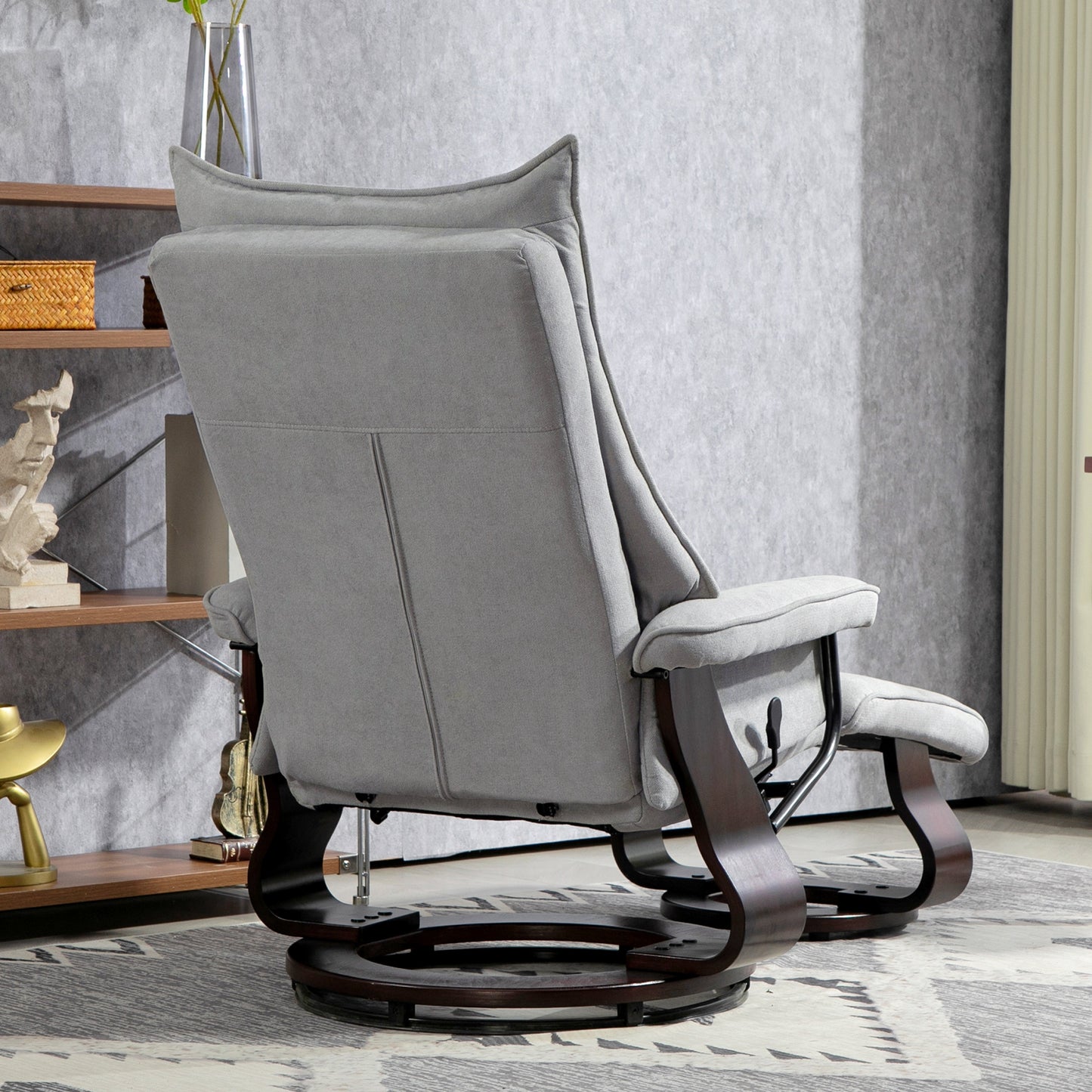 HOMCOM Relaxsessel mit Hocker, drehbar, Wippfunktion, verstellbare Rückenlehne, bis 150 kg, Grau