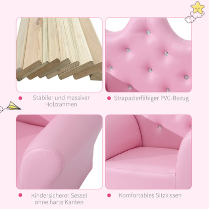 HOMCOM Spielsofa für Kinder, Kindersofa mit Ottomane, Kindercouch Prinzessinnen Spielsofa Kindercouch Mini Couch für Kuschelecke, Kinderzimmer, Spielzimmer, Schlafzimmer, Rosa