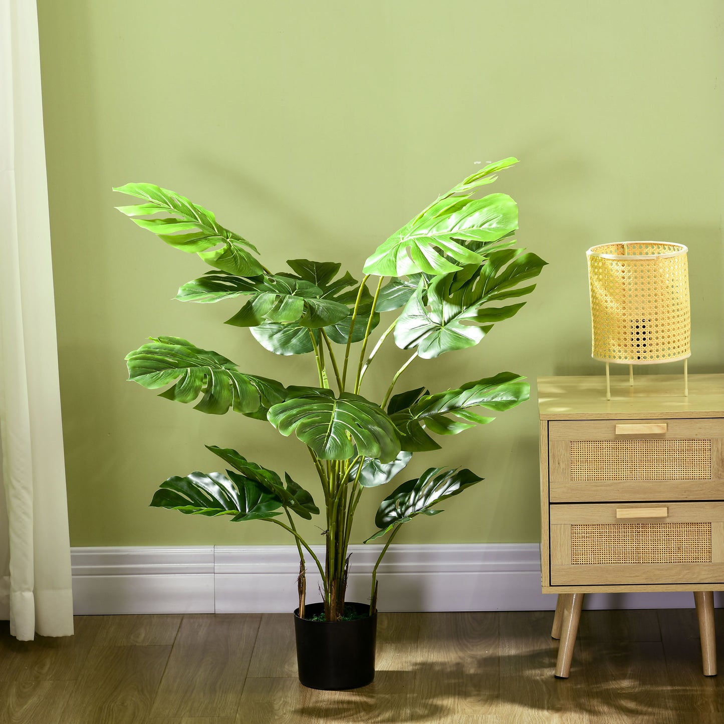 HOMCOM Kunstpflanze Realistische Kunstpflanze Monstera Deliciosa,1 Übertopf und Zementerde,17,5 سم × 17,5 سم × 120 سم، أخضر