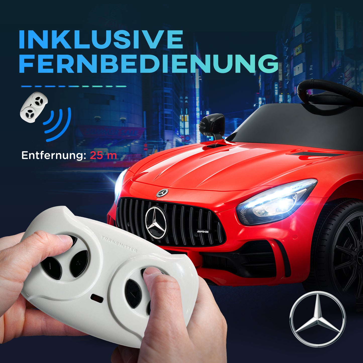 AIYAPLAY Elektro-Kinderauto، مرسيدس، 3-5 كم/ساعة، Fernbedienung، Licht &amp; Musik، Rot