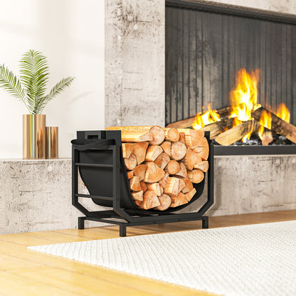 Outsunny Kaminholzregal für innen 53 x 33 x 43 cm Brennholzregal mit Tragetasche Metall Schwarz