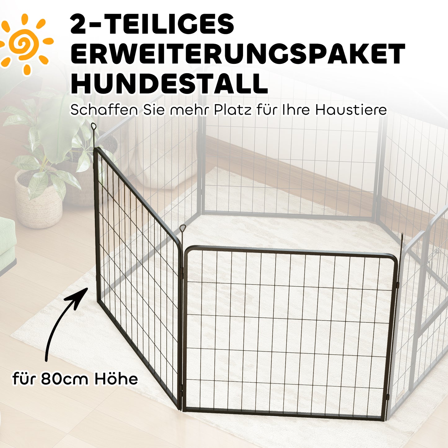 PawHut 2er-Set Erweiterung für Welpengehege، Hundezaun-Paneele، Haustierspielplatz، Welpenzaun aus Stahl، Grau