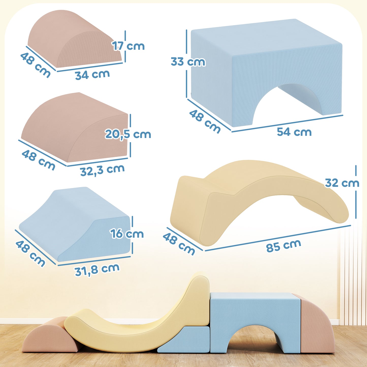 AIYAPLAY 5er-Set Schaumstoff-Kletterblöcke, Cordbezug, leichtes Gewicht, zum Bauen, Krabbeln, Klettern, Bunt