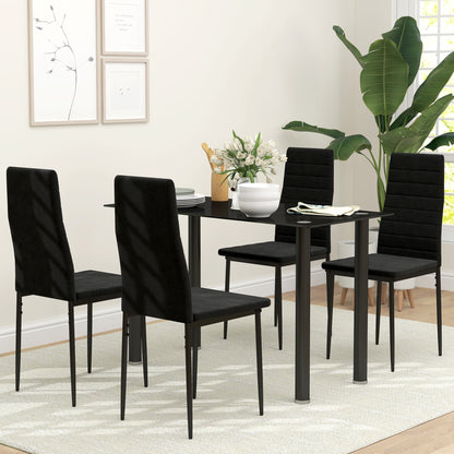 HOMCOM 4er-Set Esszimmerstühle, armloses Design, Stoffpolsterung, Metallbeine, Schwarz