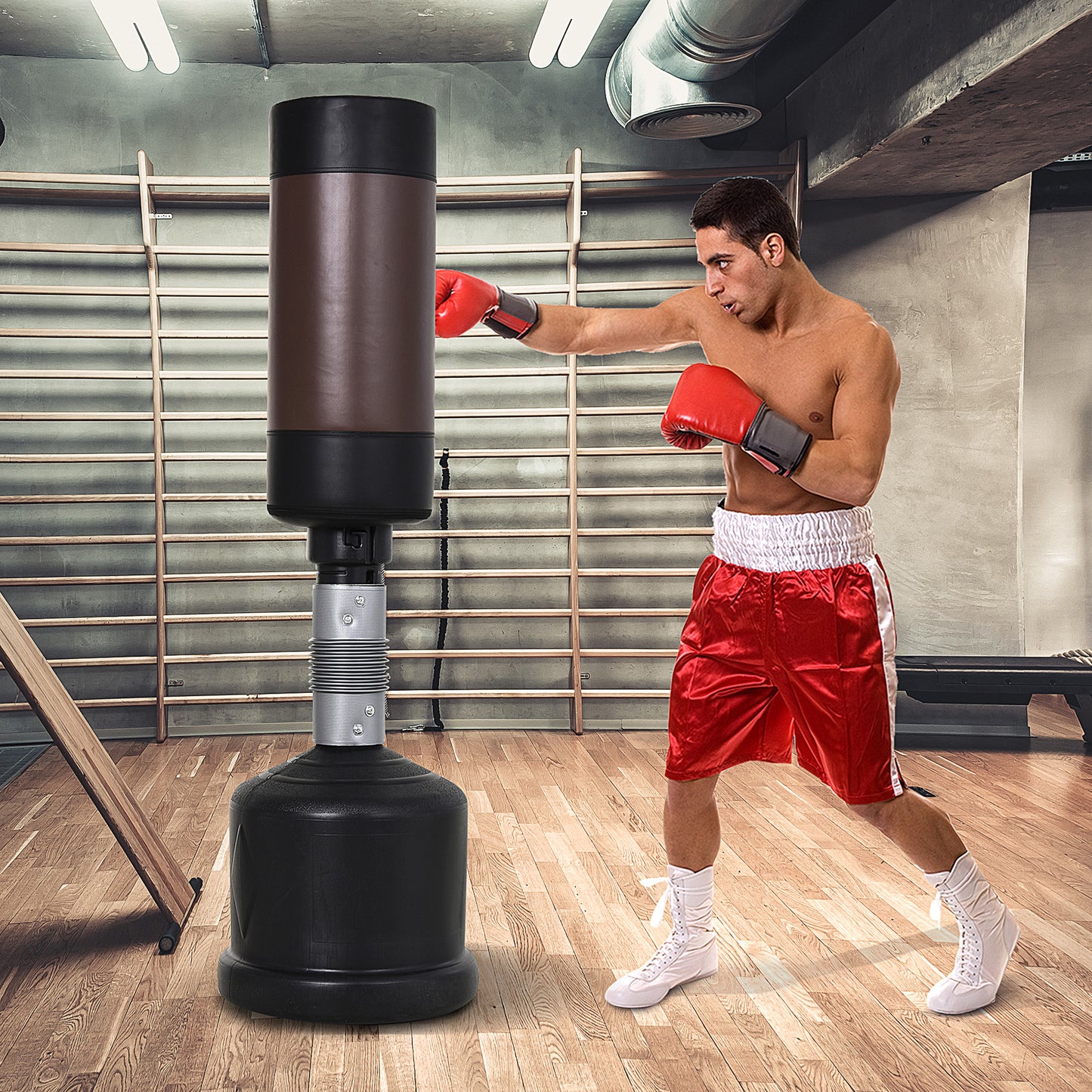HOMCOM Standboxsack Boxpuppe Boxdummy DummyTraining Boxpartner Boxsack Box 158-186 cm Höhenverstellbar NEU Schwarz+Braun