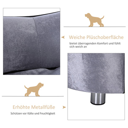 PawHut Hundesofa, Hundebett, waschbares Sitzkissen, Plüschbezug, Naturholzrahmen, hellgrau, 69 x 49 x 38cm
