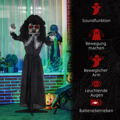HOMCOM Horrorpuppe, Helloweendeko, gruselige Stimme & Musik, rote Augen, beweglich, 160 cm