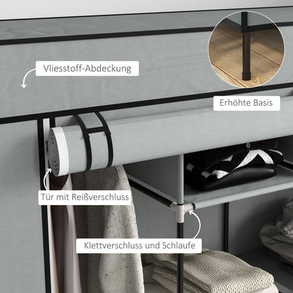 HOMCOM Kleiderschrank Stoffschrank, Türen, 2 Kleiderstangen, 10 Fächer, Grau