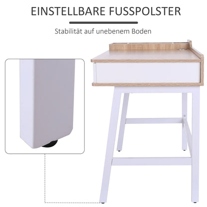 HOMCOM Schreibtisch Computertisch Bürotisch Arbeitstisch PC Tisch vielseitig verwendbar mit sechs Ablagefächern Schublade Breite Tischplatte für Arbeitszimmer Büro und Wohheim Natur 100 x 55 x 81,5 cm