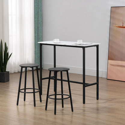 HOMCOM Bar-Set für 2 Personen, 1 Tisch mit 2 Barhockern, Tischplatte in weißer Marmoroptik, Stahlrahmen