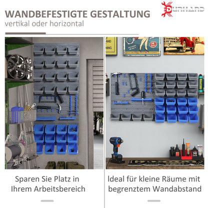 DURHAND Werkzeugwand 44-teilig mit Stapelbehältern 54 x 22 x 95 cm Kunststoff Blau