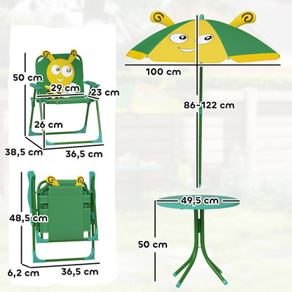AIYAPLAY Gartenmöbel-Set für Kinder، Stühle، Tisch، Sonnenschirm، Bienen-Design، Grün+Gelb