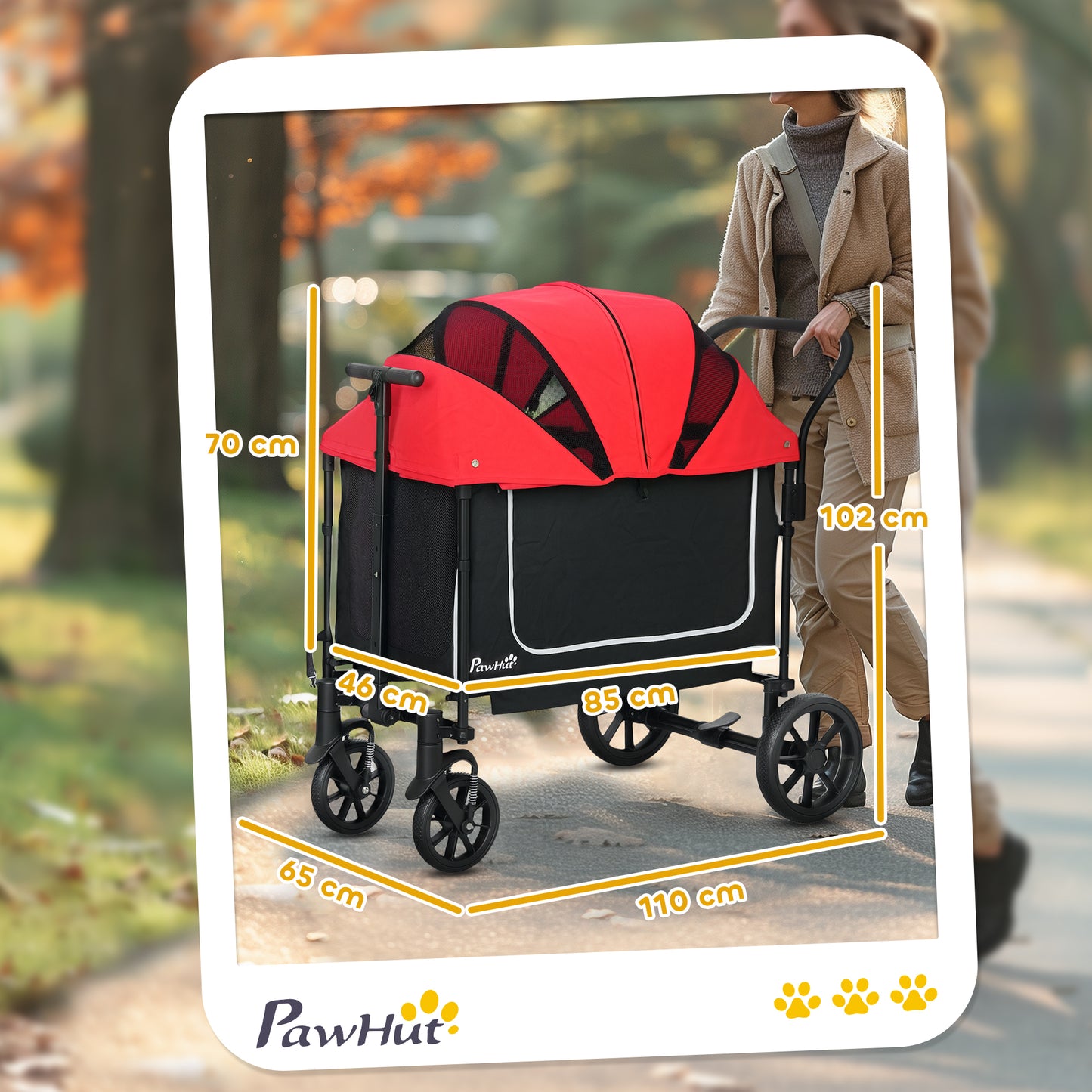 PawHut Hundewagen Hundebuggy klappbar für Hunde & Katzen bis 30 kg 110 x 65 x 102 cm Rot