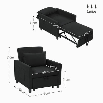 HOMCOM Schlafsessel, verstellbar, 3 Positionen, Cordbezug, bis 120 kg, Schwarz