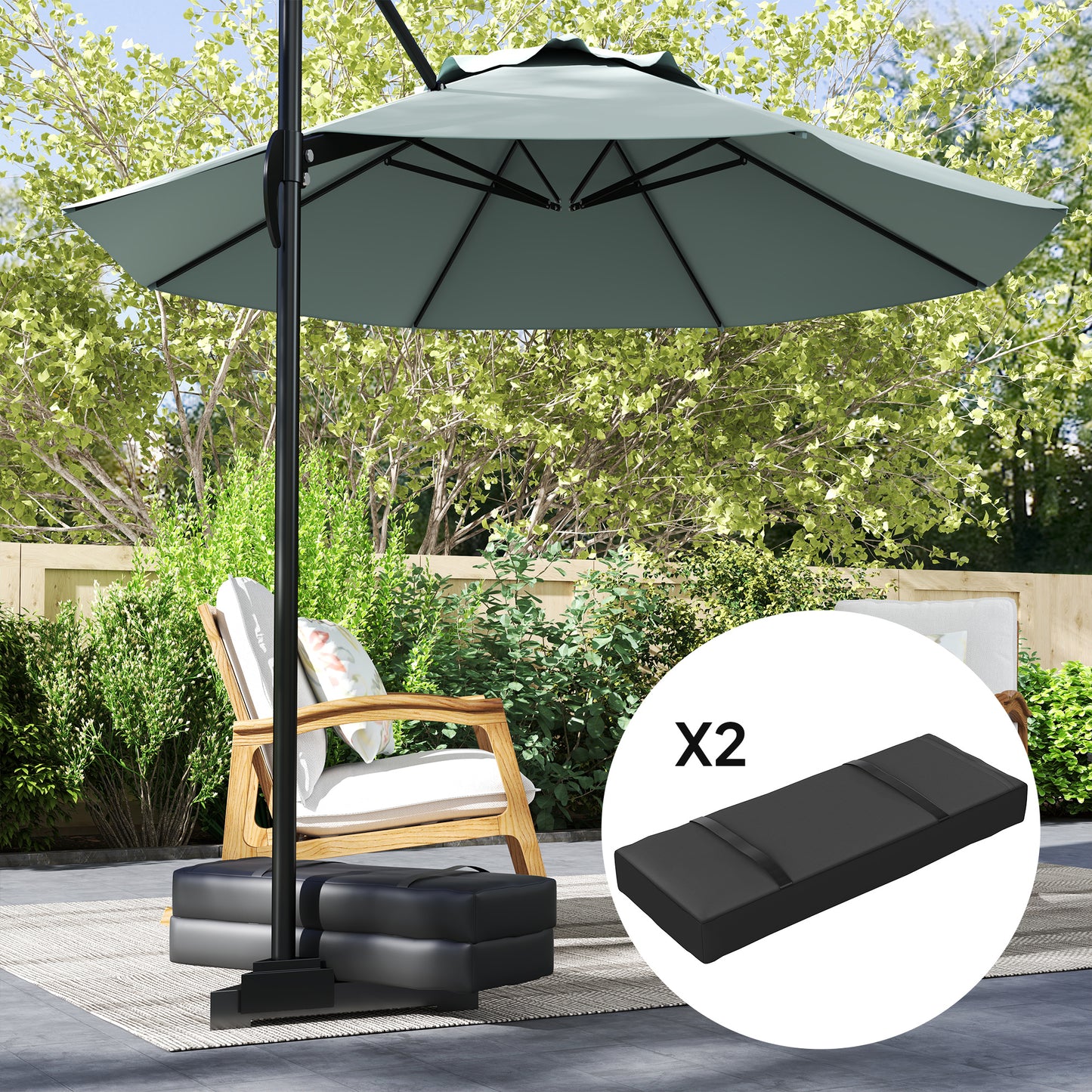 Outsunny 2er Set Sandsäcke für Sonnenschirm auffüllbare bis 25 kg Sandsack für Schirmständer 600D Oxford Schwarz