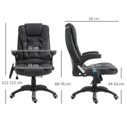 HOMCOM Massagesessel Bürostuhl, Chefsessel mit 6-Punkt-Vibrationsmassage und Wärmefunktion, drehbar Gaming-Stuhl, Kunstleder, 70 x 70 x 111–121 cm, Schwarz