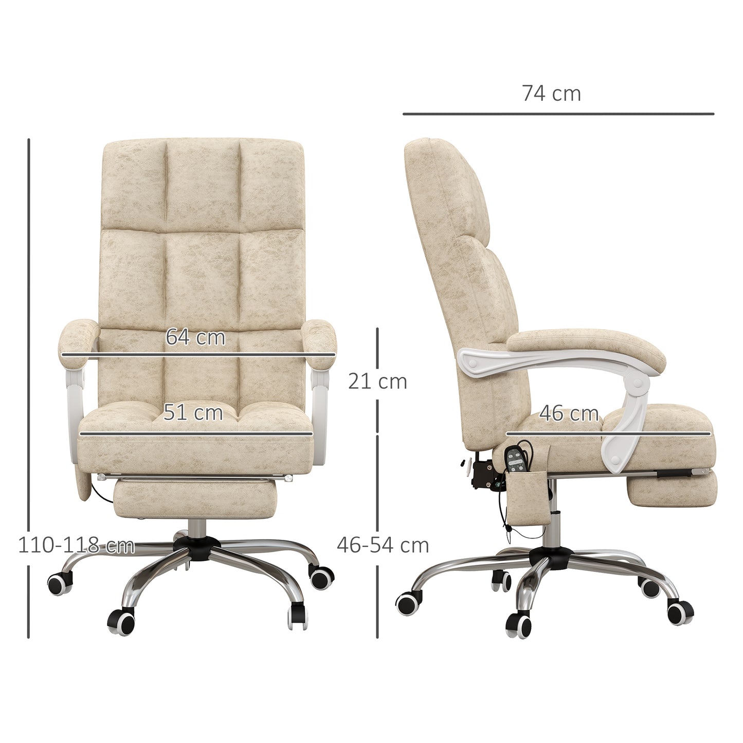 Vinsetto Bürostuhl mit Massage- & Wärmefunktion, Fußstütze, verstellbar, bis 120kg, Beige