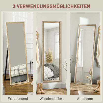 HOMCOM Ganzkörperspiegel, MDF-Rahmen, splitterfreie Folie, 162,6 x 53,3 cm, Naturholz