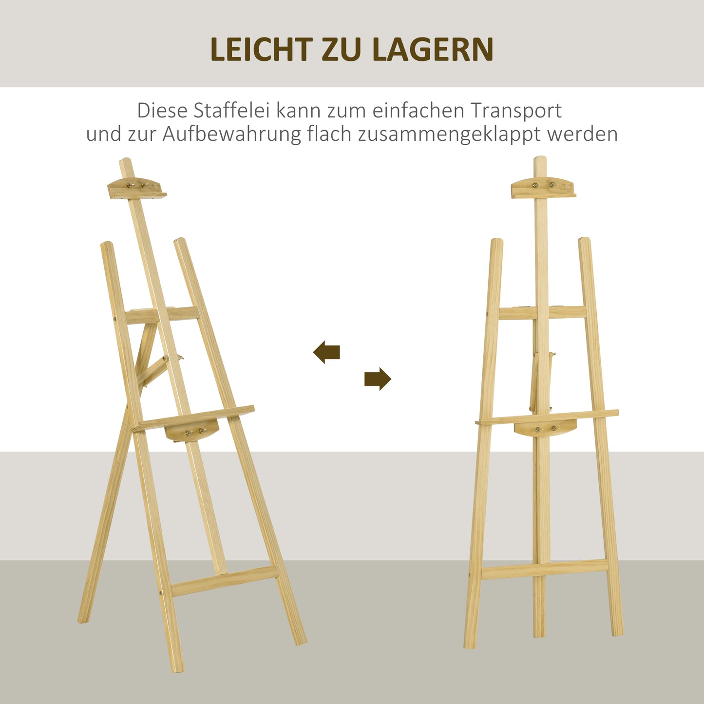 HOMCOM Staffelei Holz 134,5 cm hoch Holzstaffelei für Leinwände bis 108 cm Feldstaffelei Atelierstaffelei für Malerei, Skizze, Hochzeit, Ausstellung Natur