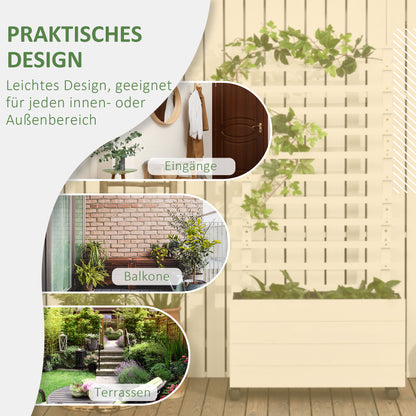 Outsunny Pflanzkasten mit Spalier, 4 Räder, Naturholz, wetterfeste Lackierung, weiß, 76 x 30 x 155 cm