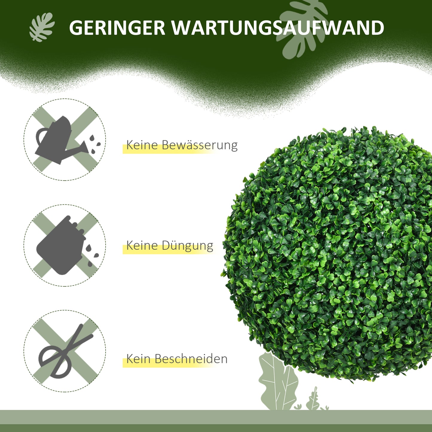 HOMCOM 2er-Set Buchsbaumkugel, Künstliche Pflanzen, Zimmerpflanze mit UV-Schutz, Deko-Pflanze, für Indoor, Outdoor, Grün