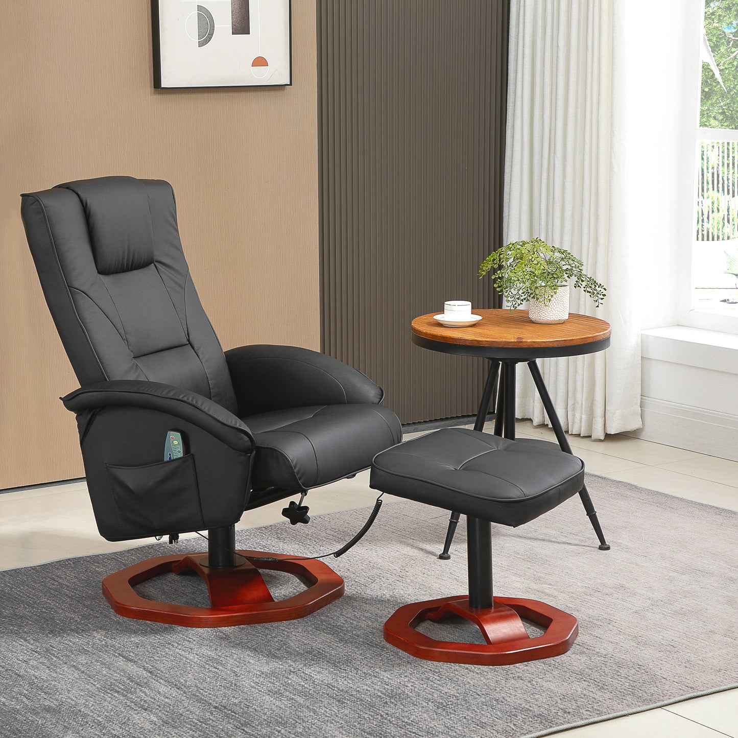 HOMCOM Massagesessel, mit Fußhocker, 10 Massagepunkte, Liegefunktion, drehbarer Sitz, Schwarz, 73 x 83 x 106cm
