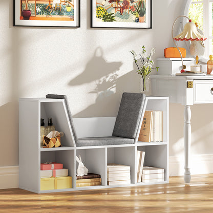HOMCOM Bücherregal mit Sitzfläche, 6 Fächer, gepolstert, 105 x 30 x 63 cm, Weiß