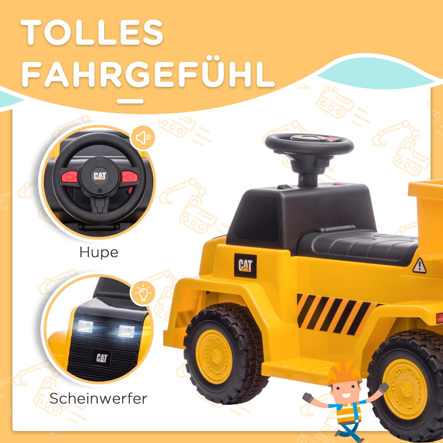 HOMCOM Elektro-Kipplaster für Kinder، kippbare Ladefläche، بحد أقصى. 3 كم / ساعة، شاينويرفر، هوبي، جيلب، 74,5 × 36 × 43,5 سم