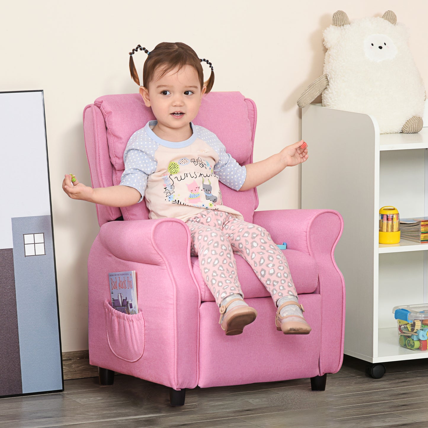 HOMCOM Kindersofa Kindercouch Kindersessel Stuhl Liegesofa verstellbar mit Fußstütze für 3-5 سنوات من الشباب وMädchen Rosa 58 x 53 x 70 سم